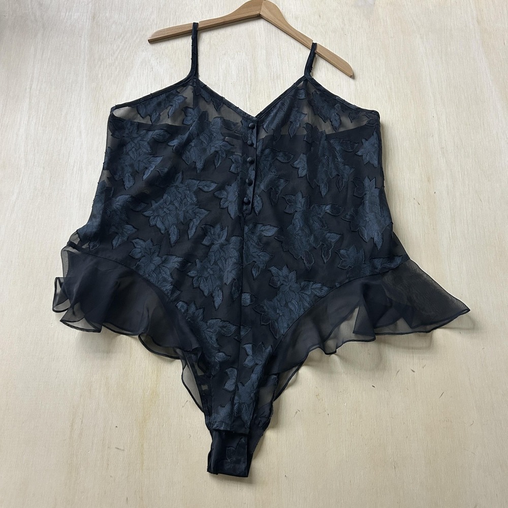 Gloria Vanderbilt Teddy Womens Plus 24 Black Sheer Floral Lace Ruffle One Piece